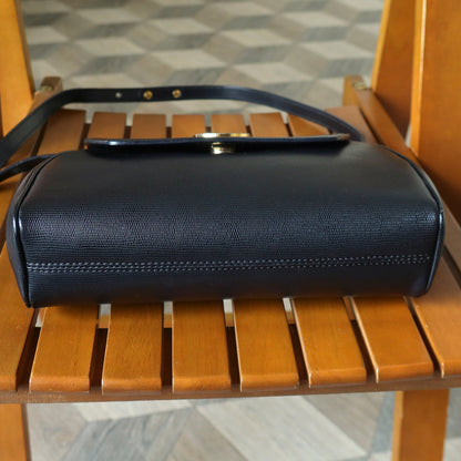 Celine Vintage Black Leather Celine Ring Logo Crossbody Shoulder Bag