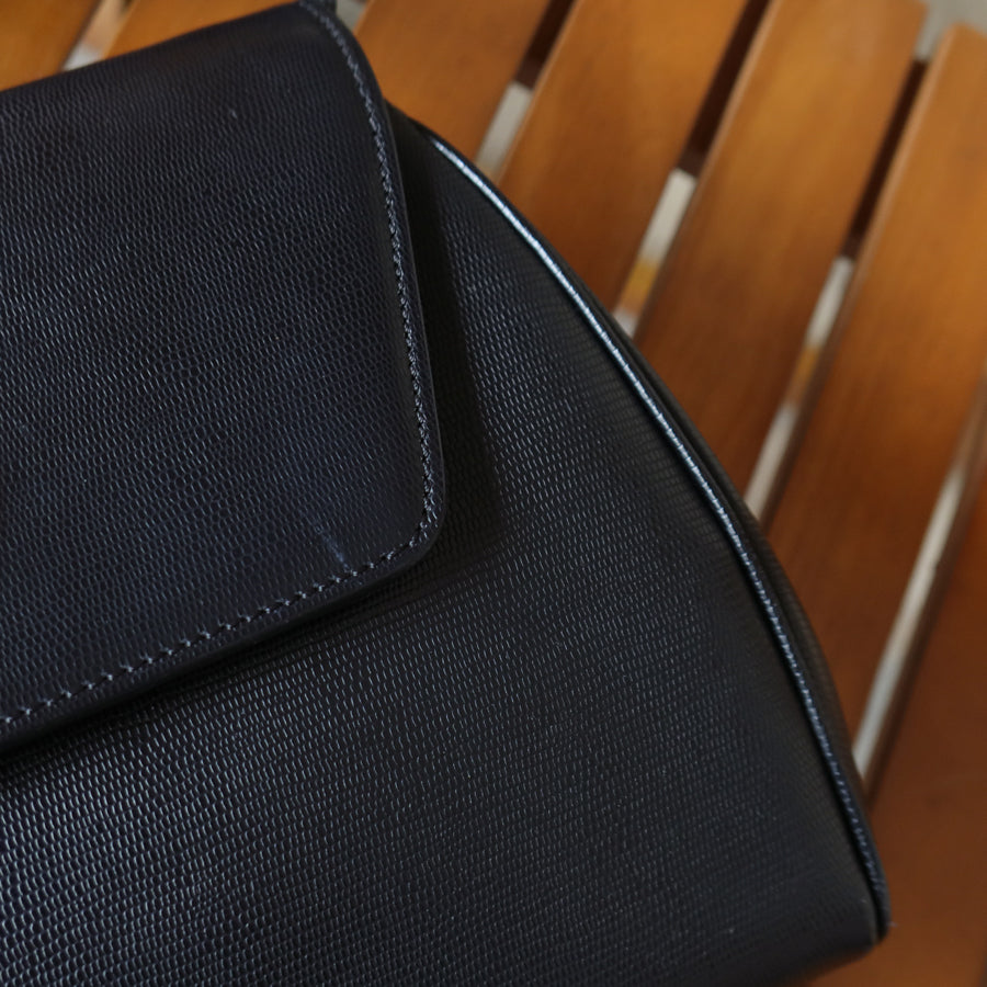 Celine Vintage Black Leather Celine Ring Logo Crossbody Shoulder Bag