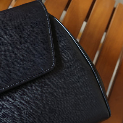 Celine Vintage Black Leather Celine Ring Logo Crossbody Shoulder Bag