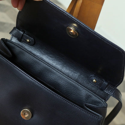 Celine Vintage Black Leather Celine Ring Logo Crossbody Shoulder Bag