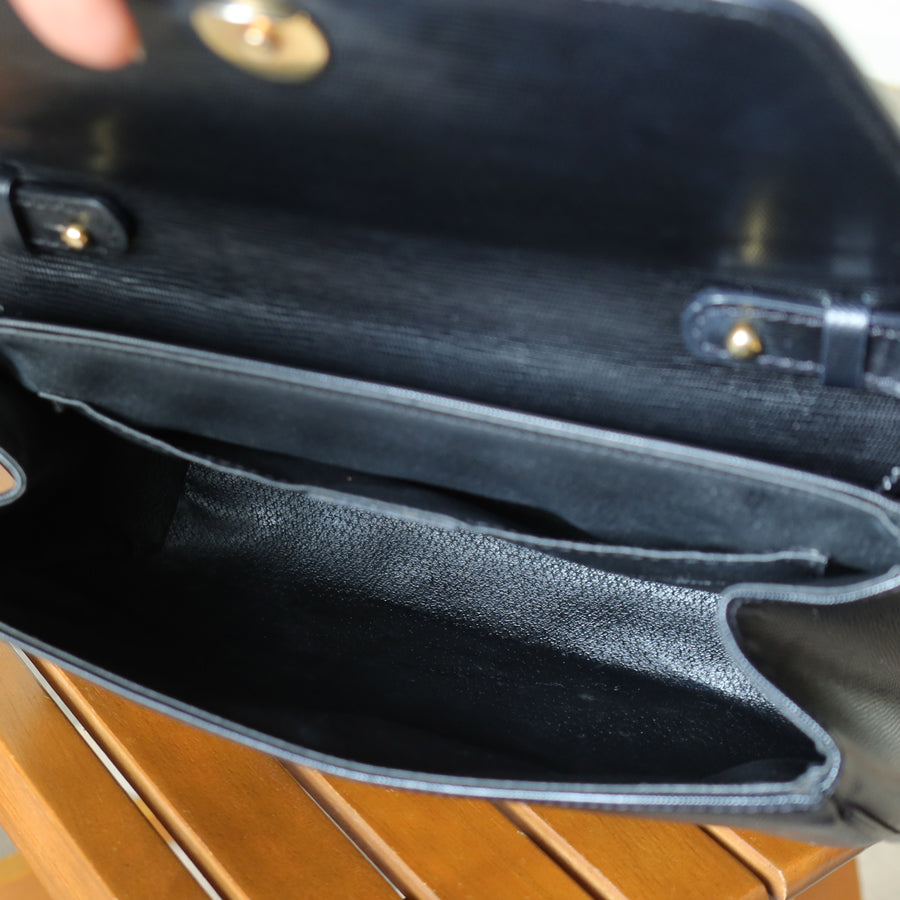 Celine Vintage Black Leather Celine Ring Logo Crossbody Shoulder Bag