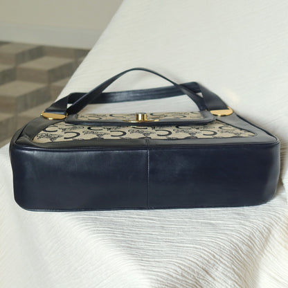 Celine Vintage Dark Navy Triomphe Horse Carriage C Sulky Top Handle Hand Bag