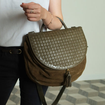Rare Bottega Veneta Vintage Olive Brown Intrecciato Kiss Lock Half Moon Hobo Bag