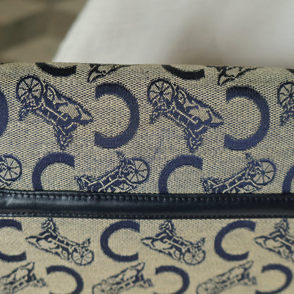 Celine Vintage Dark Navy Triomphe Horse Carriage C Sulky Top Handle Hand Bag