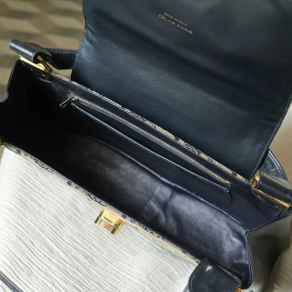 Celine Vintage Dark Navy Triomphe Horse Carriage C Sulky Top Handle Hand Bag