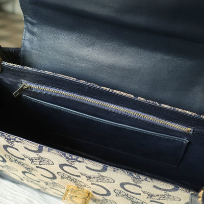 Celine Vintage Dark Navy Triomphe Horse Carriage C Sulky Top Handle Hand Bag