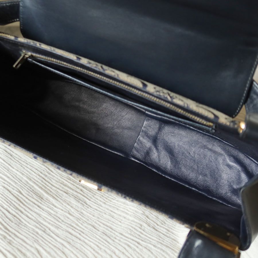 Celine Vintage Dark Navy Triomphe Horse Carriage C Sulky Top Handle Hand Bag