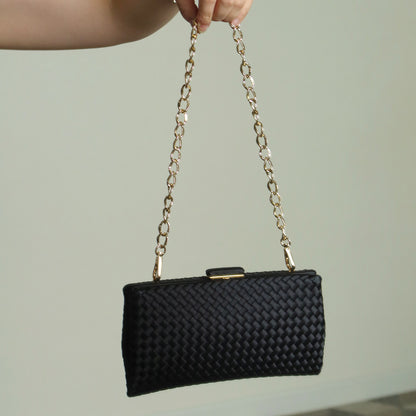 Rare Bottega Veneta Vintage Satin Intrecciato Kiss Lock Clutch 2 way Shoulder Bag