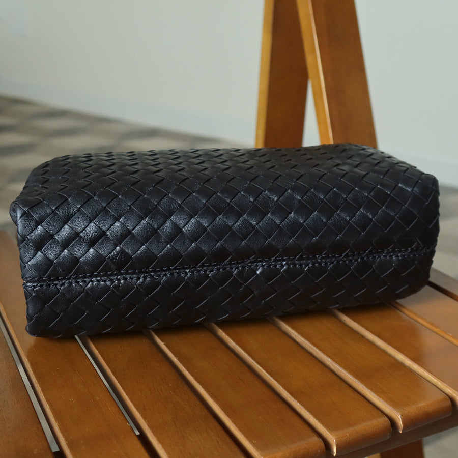 Bottega Veneta Vintage Black Leather Intrecciato Weave Top Handle Bag