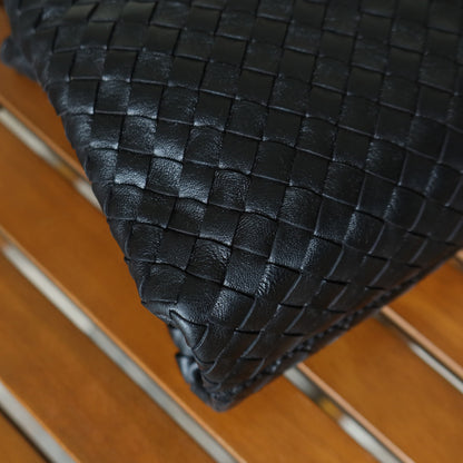 Bottega Veneta Vintage Black Leather Intrecciato Weave Top Handle Bag