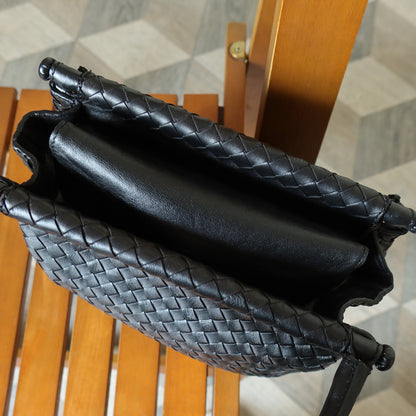 Bottega Veneta Vintage Black Leather Intrecciato Weave Top Handle Bag