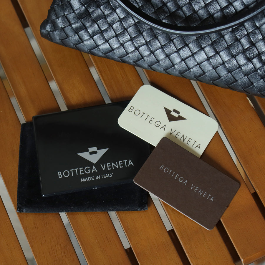 Bottega Veneta Vintage Black Leather Intrecciato Weave Top Handle Bag