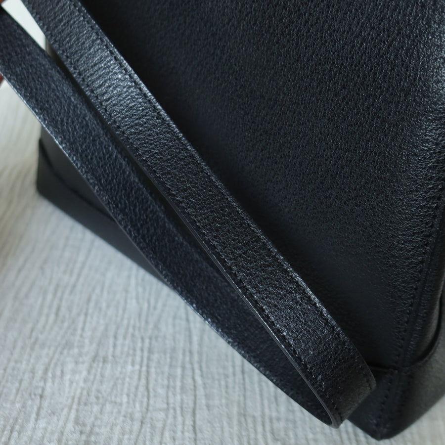 Celine Vintage Black Gold Turn lock Top Handle 2way Shoulder Flap Bag