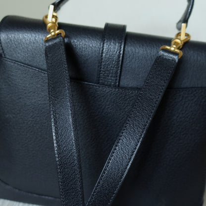 Celine Vintage Black Gold Turn lock Top Handle 2way Shoulder Flap Bag