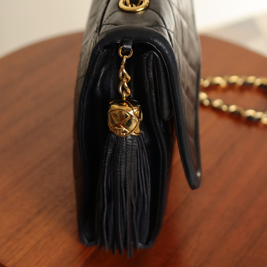 Chanel Vintage Black Lambskin Medium Asymmetrical Double Flap Bag