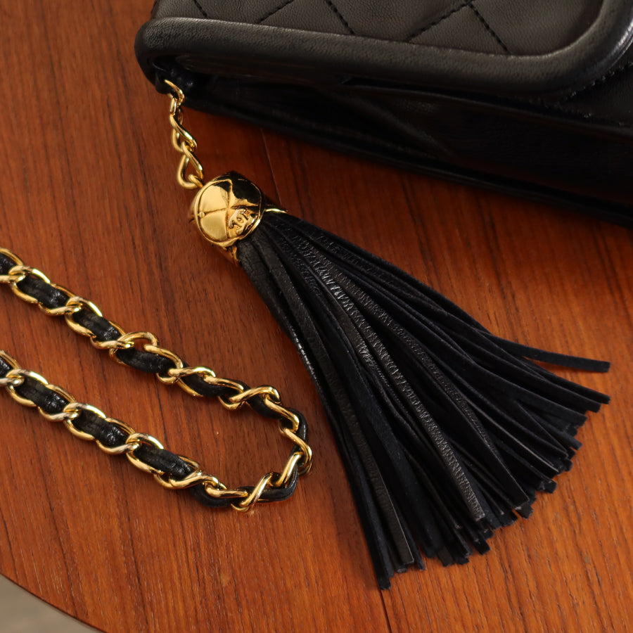 Chanel Vintage Black Lambskin Medium Asymmetrical Double Flap Bag