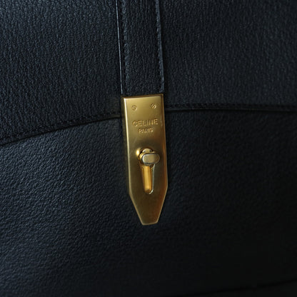 Celine Vintage Black Gold Turn lock Top Handle 2way Shoulder Flap Bag