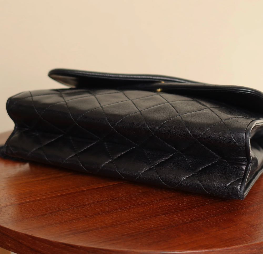 Chanel Vintage Black Lambskin Medium Asymmetrical Double Flap Bag