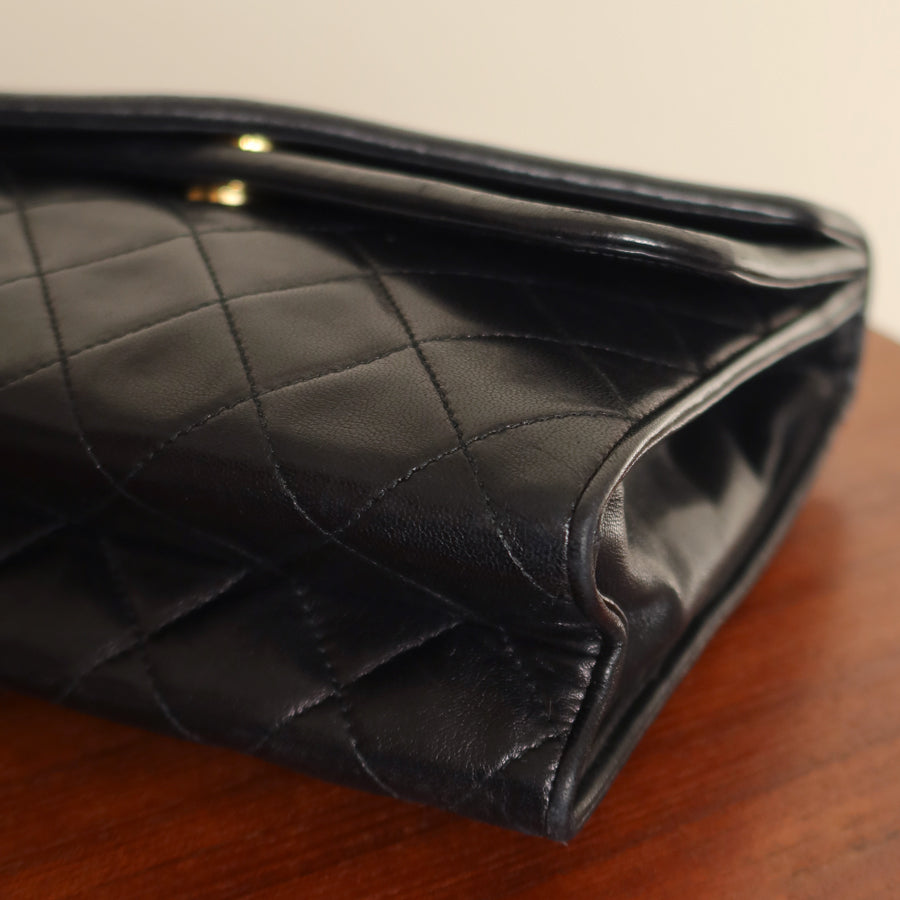 Chanel Vintage Black Lambskin Medium Asymmetrical Double Flap Bag