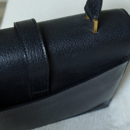 Celine Vintage Black Gold Turn lock Top Handle 2way Shoulder Flap Bag