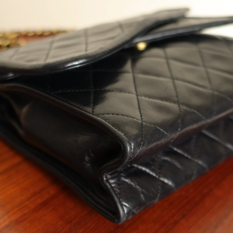 Chanel Vintage Black Lambskin Medium Asymmetrical Double Flap Bag