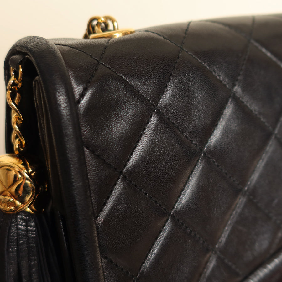 Chanel Vintage Black Lambskin Medium Asymmetrical Double Flap Bag