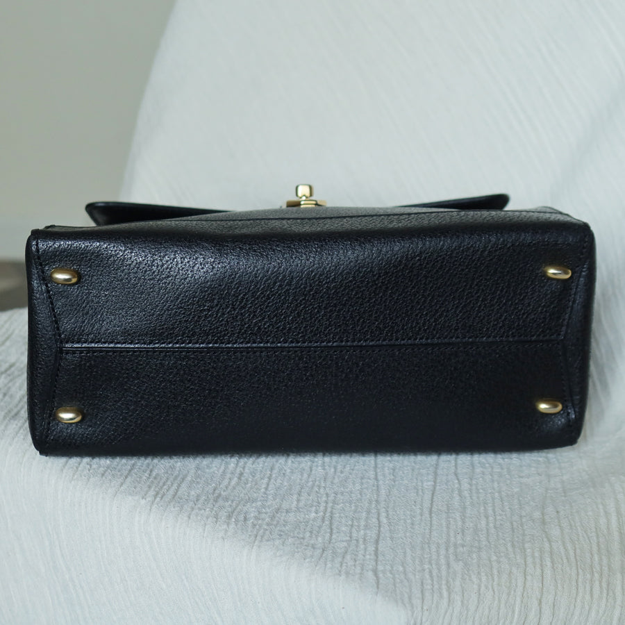 Celine Vintage Black Gold Turn lock Top Handle 2way Shoulder Flap Bag