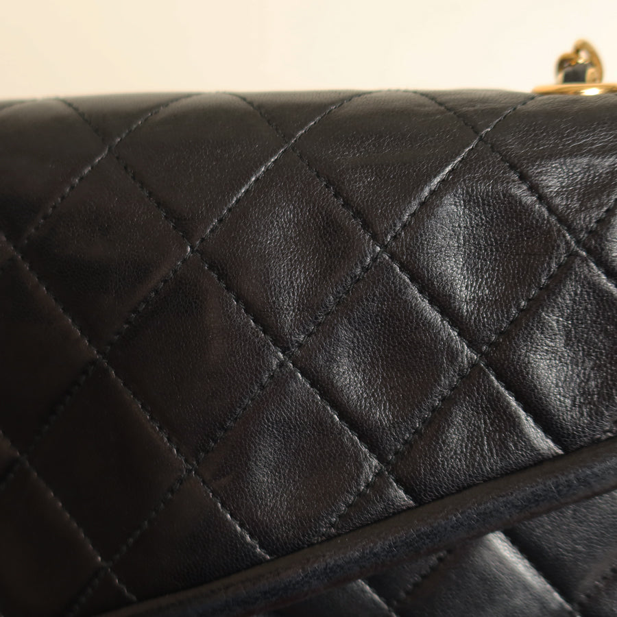 Chanel Vintage Black Lambskin Medium Asymmetrical Double Flap Bag