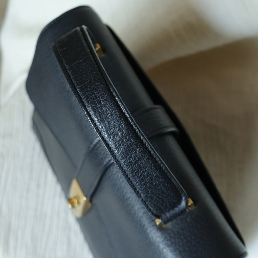 Celine Vintage Black Gold Turn lock Top Handle 2way Shoulder Flap Bag