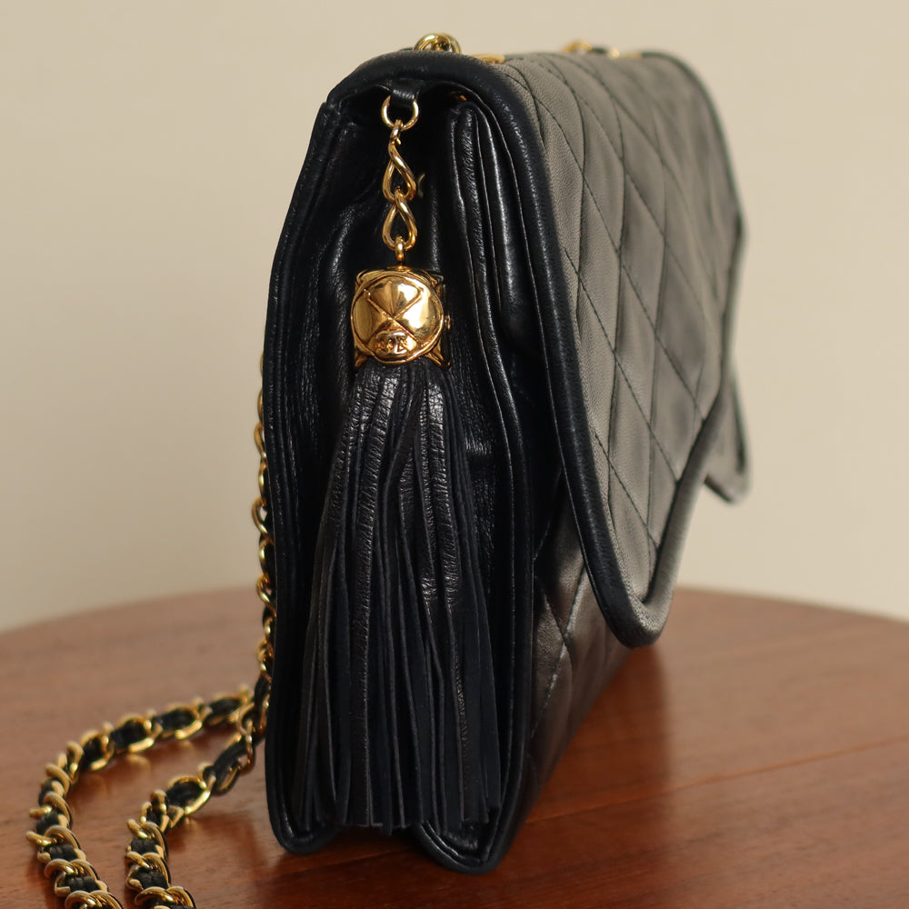 Chanel Vintage Black Lambskin Medium Asymmetrical Double Flap Bag