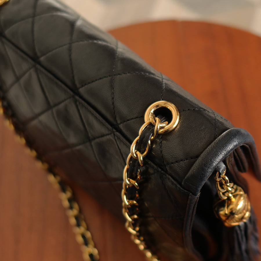Chanel Vintage Black Lambskin Medium Asymmetrical Double Flap Bag