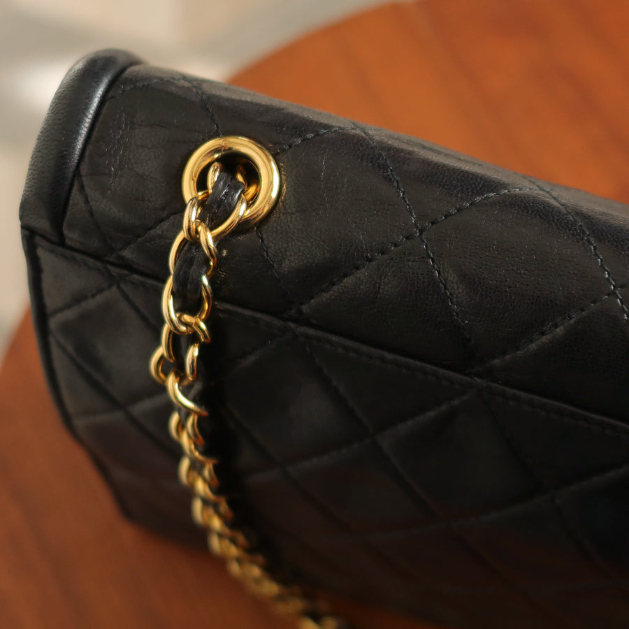 Chanel Vintage Black Lambskin Medium Asymmetrical Double Flap Bag