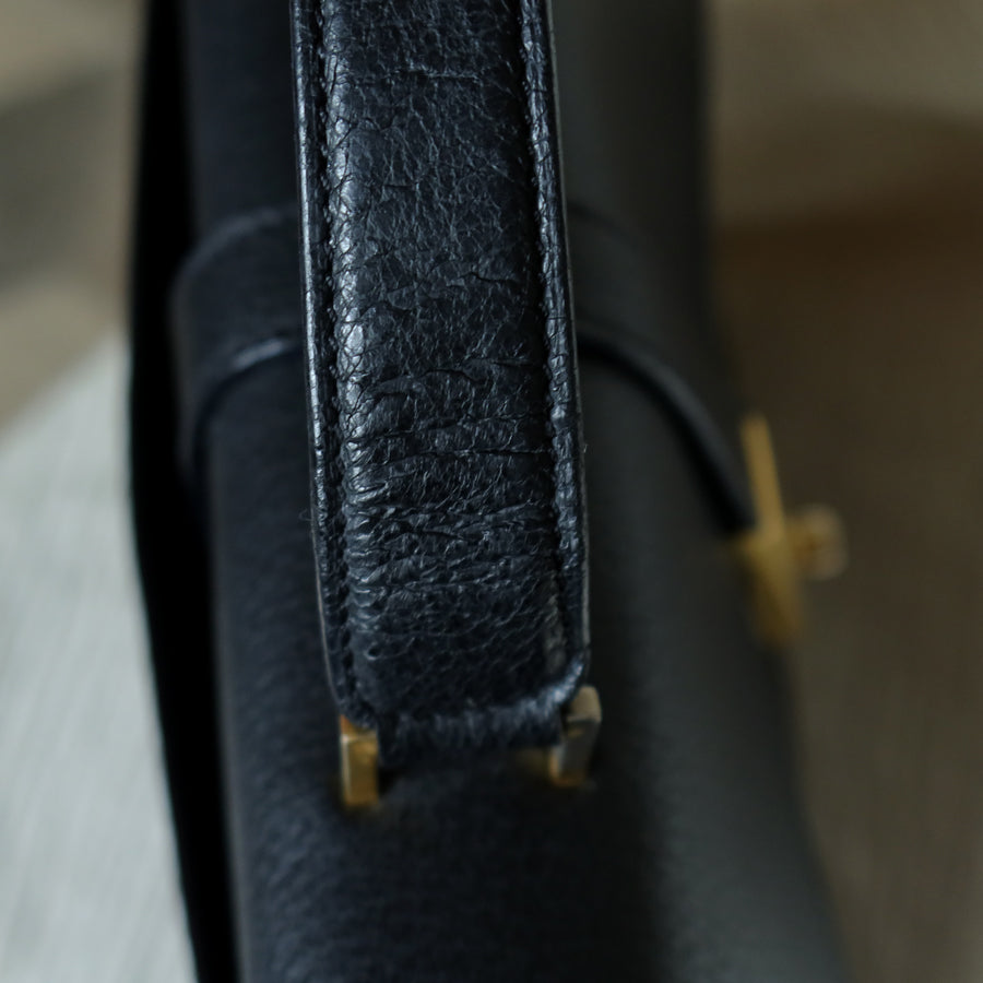 Celine Vintage Black Gold Turn lock Top Handle 2way Shoulder Flap Bag