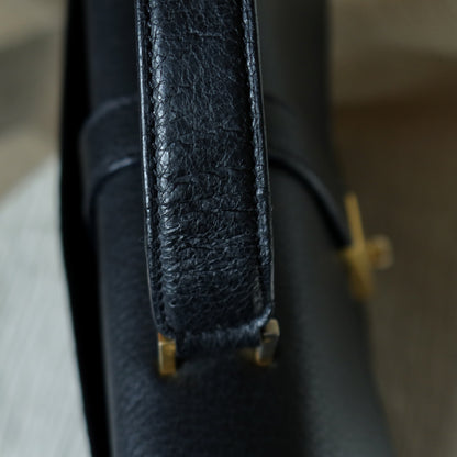 Celine Vintage Black Gold Turn lock Top Handle 2way Shoulder Flap Bag