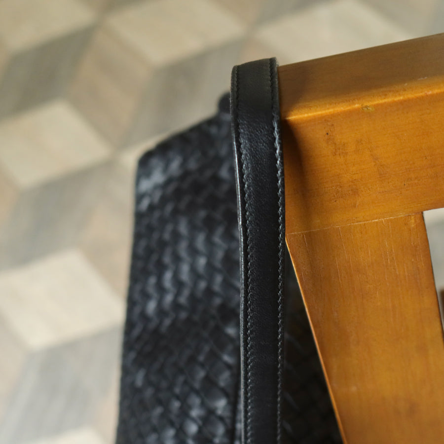 Bottega Veneta Vintage Black Intrecciato Leather Rhombus Shoulder Bag