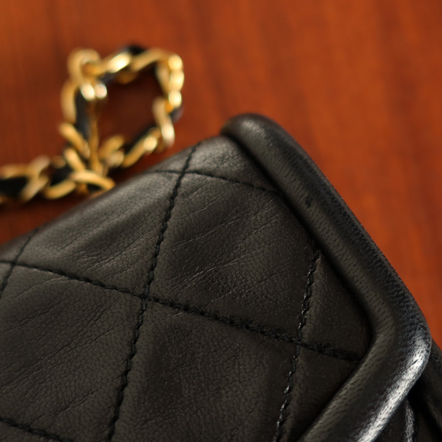 Chanel Vintage Black Lambskin Medium Asymmetrical Double Flap Bag