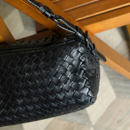Bottega Veneta Vintage Black Intrecciato Leather Rhombus Shoulder Bag