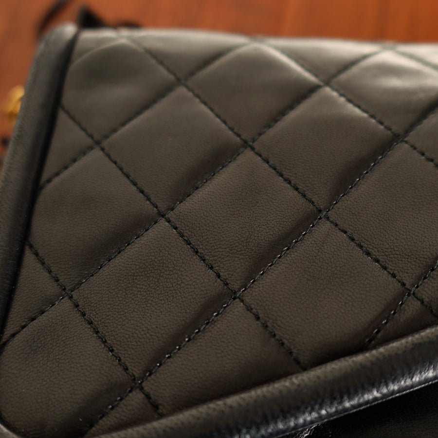 Chanel Vintage Black Lambskin Medium Asymmetrical Double Flap Bag