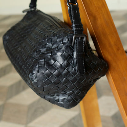 Bottega Veneta Vintage Black Intrecciato Leather Rhombus Shoulder Bag