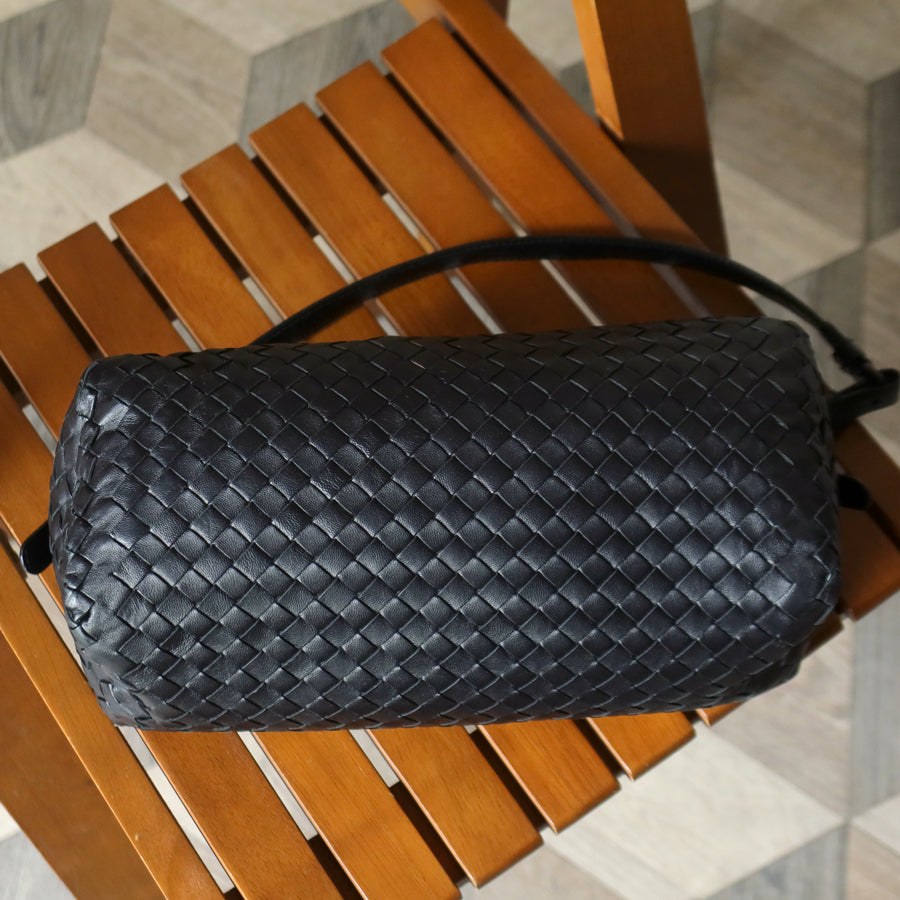 Bottega Veneta Vintage Black Intrecciato Leather Rhombus Shoulder Bag