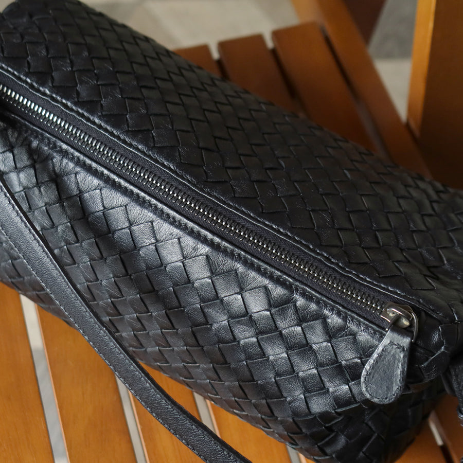 Bottega Veneta Vintage Black Intrecciato Leather Rhombus Shoulder Bag