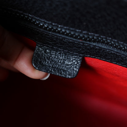 Celine Vintage Black Gold Turn lock Top Handle 2way Shoulder Flap Bag