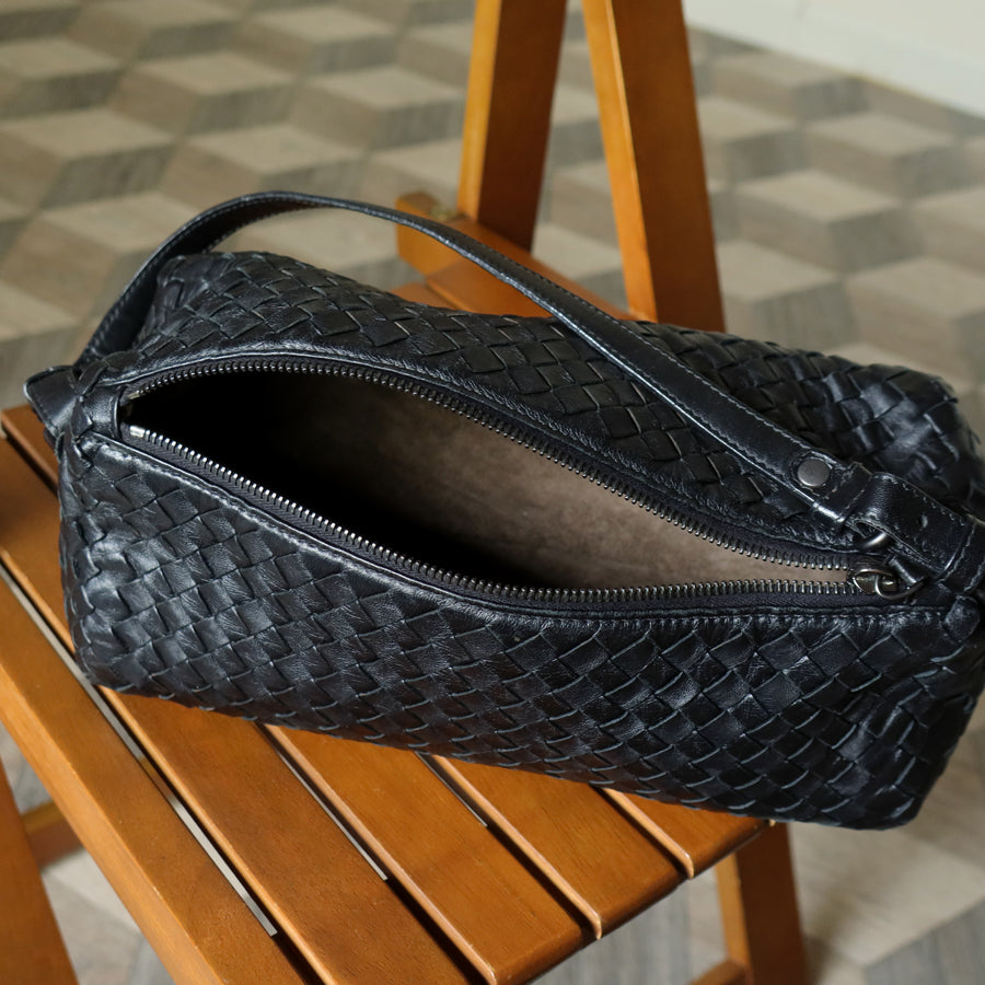 Bottega Veneta Vintage Black Intrecciato Leather Rhombus Shoulder Bag