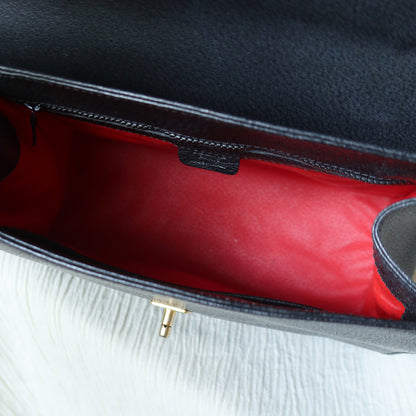 Celine Vintage Black Gold Turn lock Top Handle 2way Shoulder Flap Bag