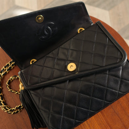 Chanel Vintage Black Lambskin Medium Asymmetrical Double Flap Bag