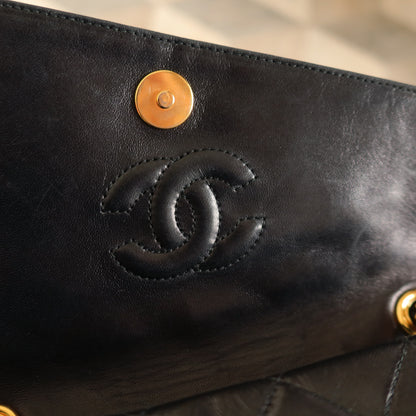 Chanel Vintage Black Lambskin Medium Asymmetrical Double Flap Bag