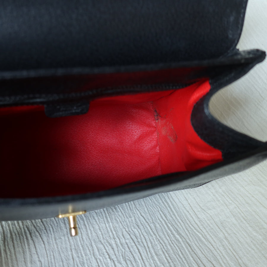 Celine Vintage Black Gold Turn lock Top Handle 2way Shoulder Flap Bag