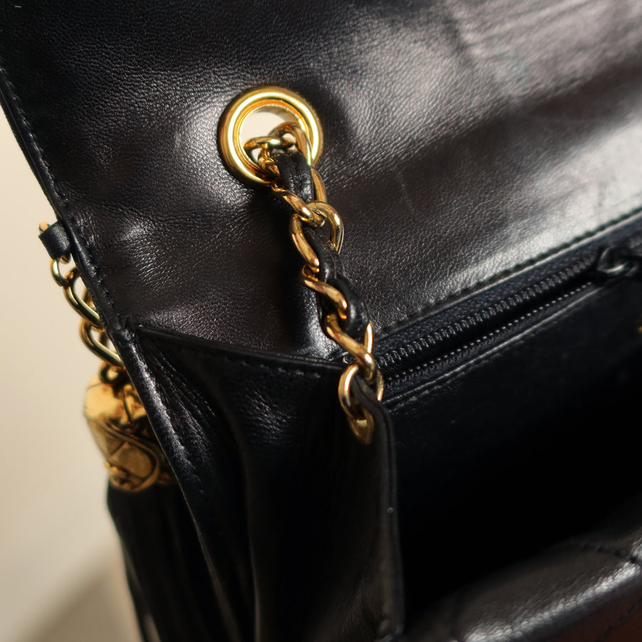 Chanel Vintage Black Lambskin Medium Asymmetrical Double Flap Bag