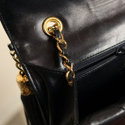 Chanel Vintage Black Lambskin Medium Asymmetrical Double Flap Bag