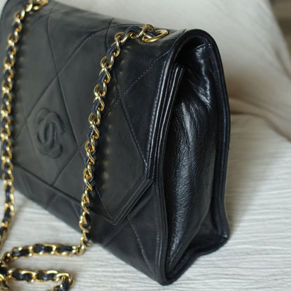 Chanel Vintage Black Lambskin Matelasse CC mark Diamond Quilted Flap Bag